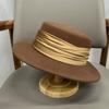 French elegant simple autumn and winter Australian wool flat top hat female Hepburn style retro fashion wide brim top hat felt hat