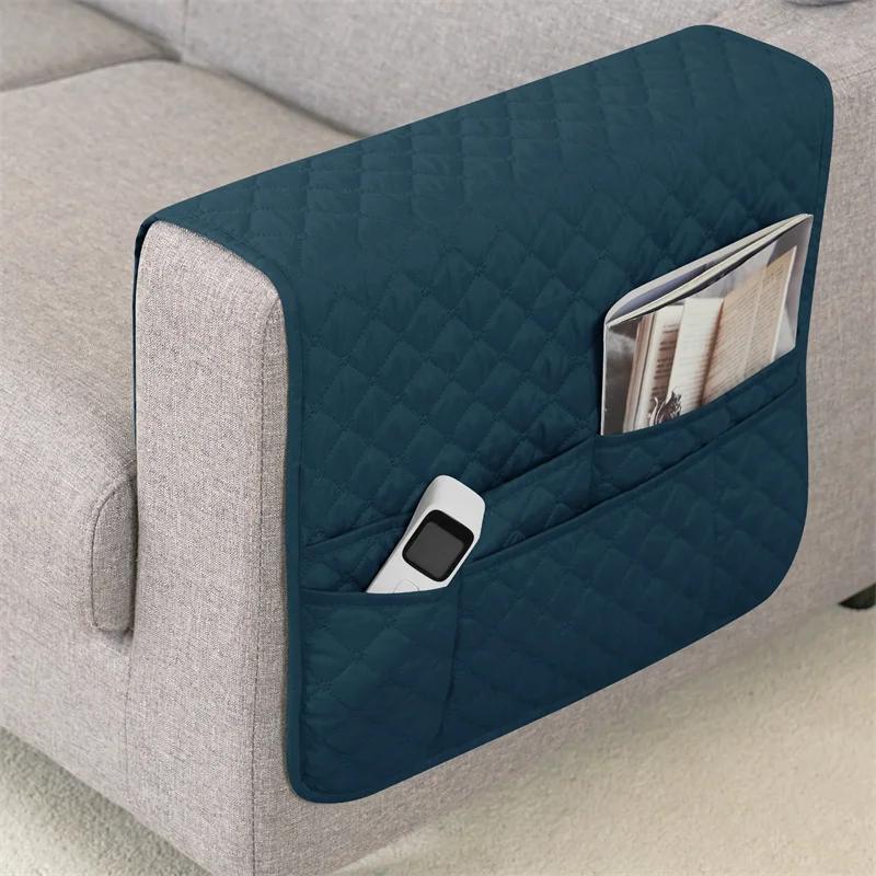 Double Pocket Sofa Side Cover Water Repellent Sofa Armrest Slipcover Solid Color Dust-proof Chair Armrest Storage Bag for Home