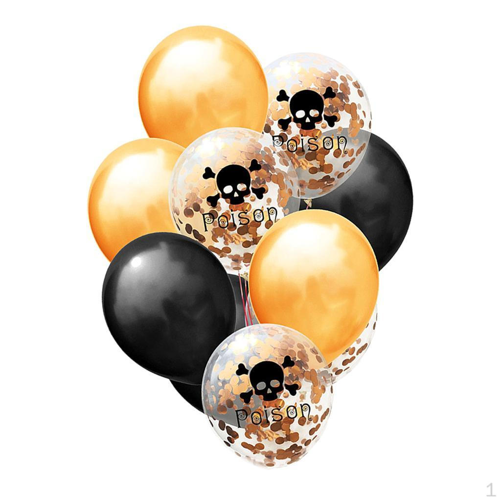 

10 Pieces Halloween Theme Gold Confetti Helium Balloons Set Skull Head
