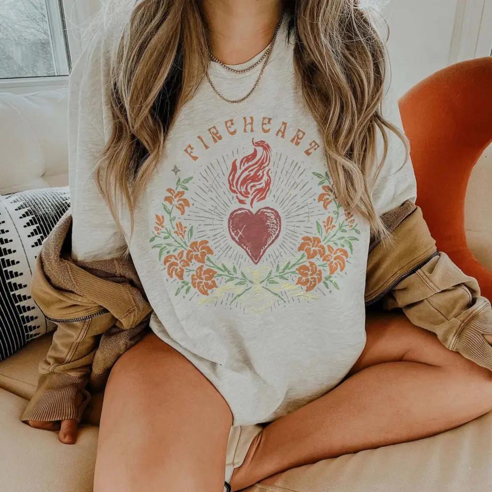 

Women Vintage Dark Academic Shirt Throne of Glass Fireheart Print TShirt Fashion Streetwear Casual Loose Fit Tee Streetwear 4XL