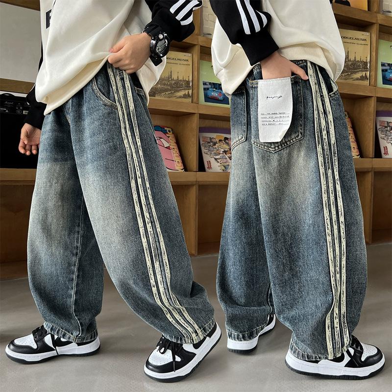 

Широкие джинсы для мальчиков - Тонкий прямой стиль на весну и осень 2025 160cm синий