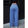 High-waisted Wide-leg Loose Stretch Straight Jeans for Women, Summer Style Loose Fit High-waisted Jeans Light Blue Cotton Casual Denim Pants