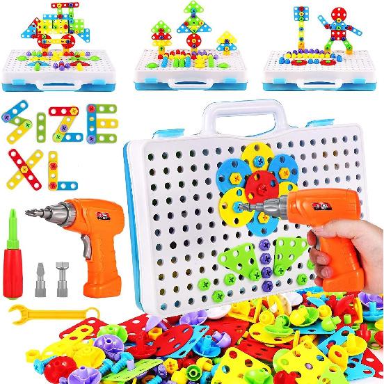 Educational Toys Building Blocks, 244 Pieces Electric Screwdriver DIY Building Toys for Boys and Girls, Educational Construction Building kit for