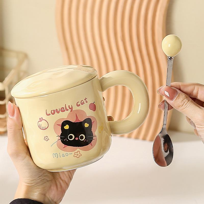 Little Black Cat Cute Creative Elegant Simple Cartoon Mug Three Dimensional Ceramic Cup Cute Souvenir Gift Box Set