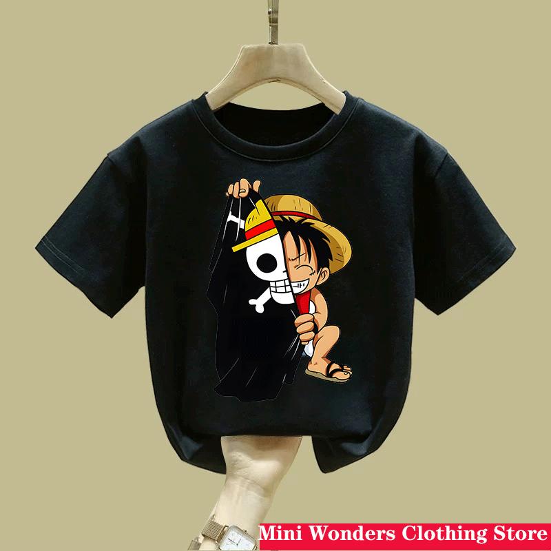 One Pieces Children TShirts Summer Anime Short Sleeves Tees Fashion Boy Girl Outdoor Clothes Base Top Birthday Gift New