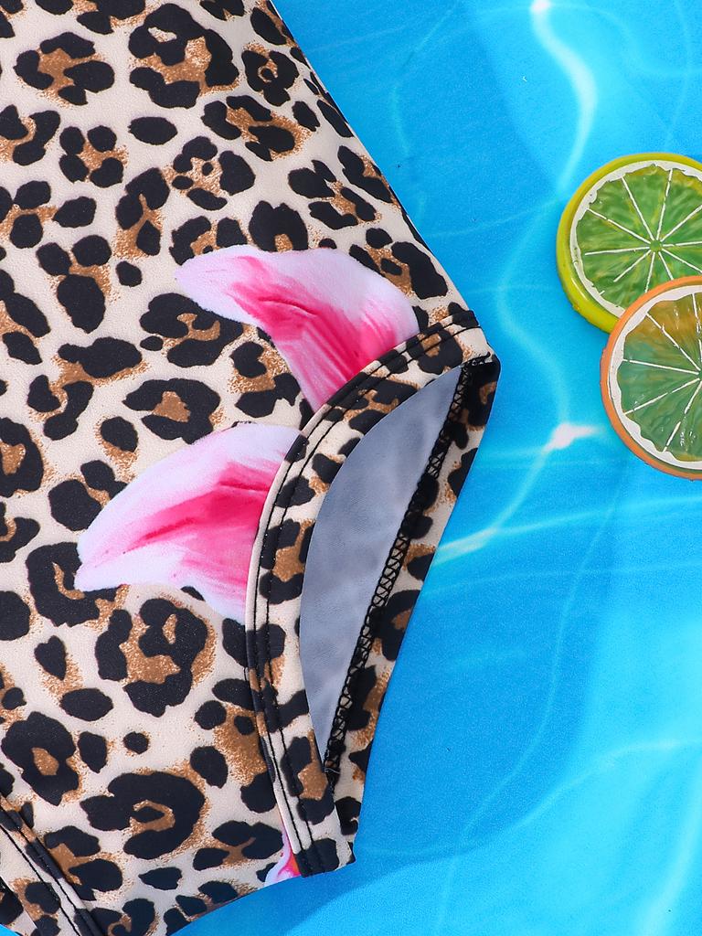 Girls One Piece Swimsuit Leopard Print Lily Flower Summer Swimwear Fashion Kids Bathing Suit Holiday Outfit