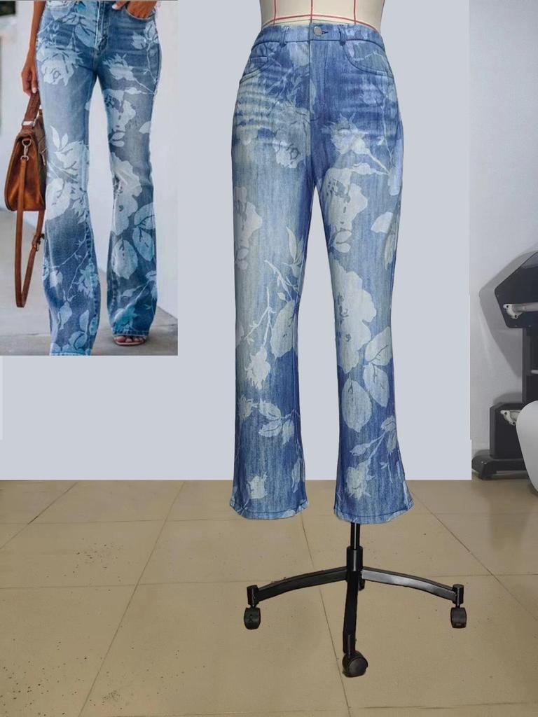 2023 Women's Plus Size Casual Faux Denim Pants - European & American Fashion