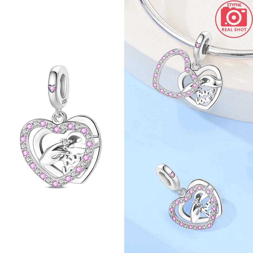 Original Copper Love Heart Beads Couple Balloon Pendant Fit Bracelet Women Jewelry Diy Anniversary Fine Gift