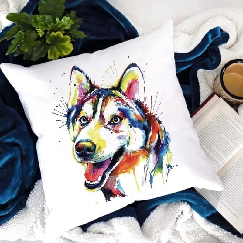 Dog Paw Printed Cushion Cover Decorative Sofa Chair Watercolor Dog Pattern Pillowcase for Home Hotel Car Pillows Cover