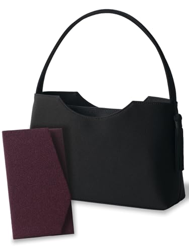 

Fukushodo Black Formal Bag, Large, for Funerals, Made by Kyoto Artisans, Includes Fukusa (Clothing Bag) (Black Shoulder Strap)
