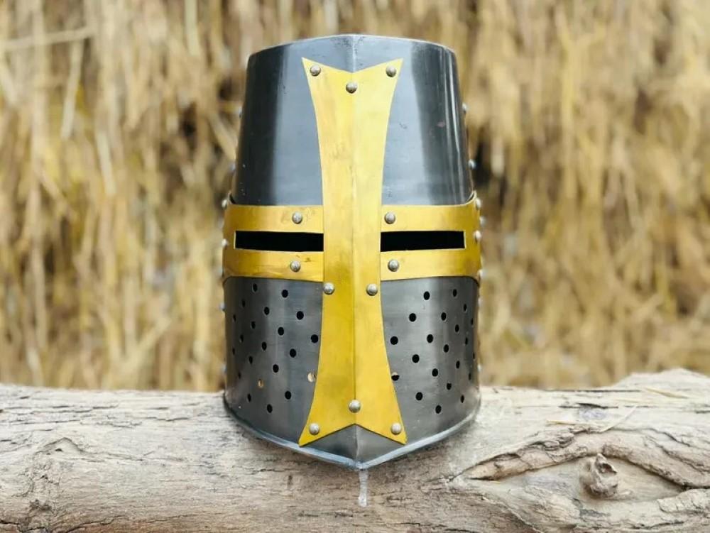 Medieval Templar Crusader Knight Helmet,Prop,Cosplay,Steel,Reenactment Role play,Halloween Costume,Wearable Helmet, Gift, Husband,Men Gift