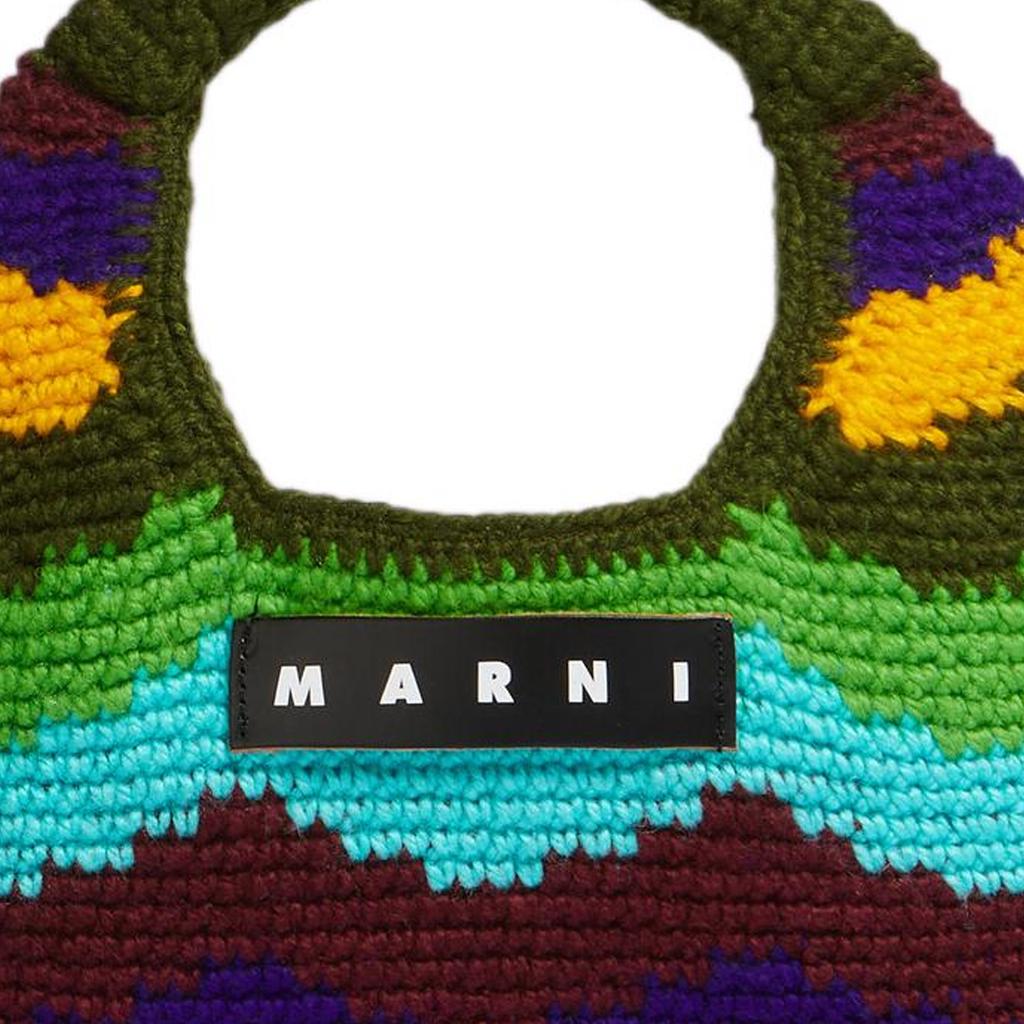Marni Market Letter Patch Wave Design Woven Technology Acrylic Knit Mini Handbag Women handbag Green Multicolor SHMH0050A2FW305STV76