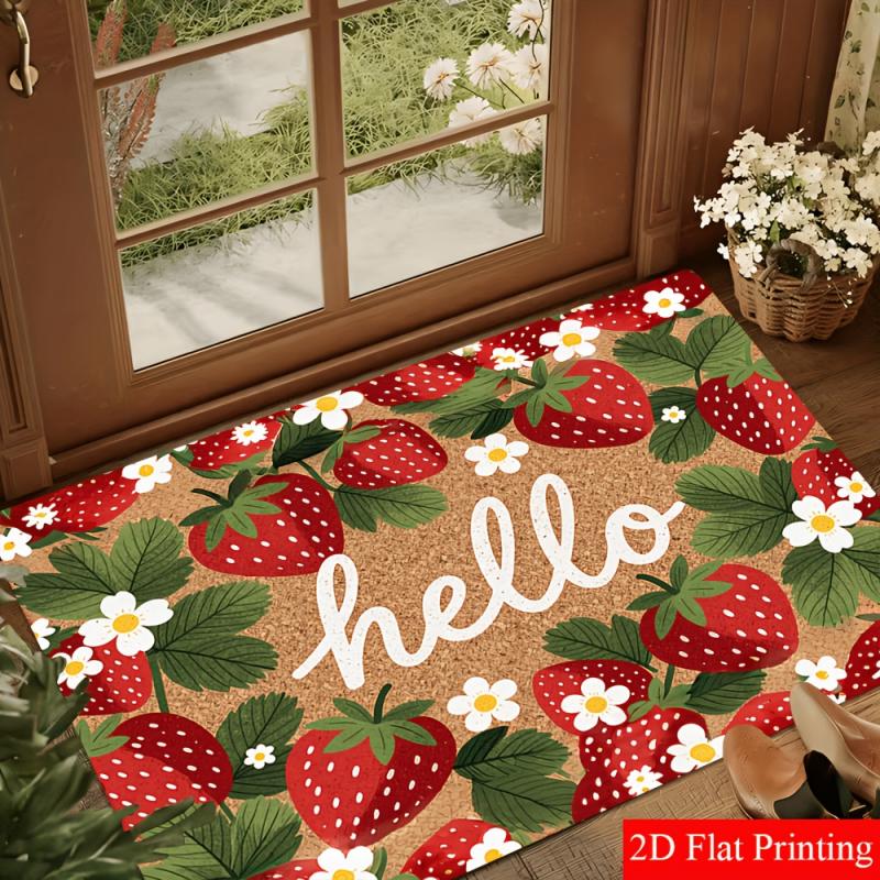 VIKAMA Spring Strawberry Daisy Welcome Mat Indoor Outdoor Entrance Doormat Kitchen Bedroom Bathroom Entryway Rug Home Decor