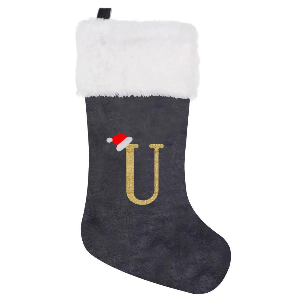 2026 Christmas Decorations: Grey Velvet Embroidery Letter Stocking Gift Bag