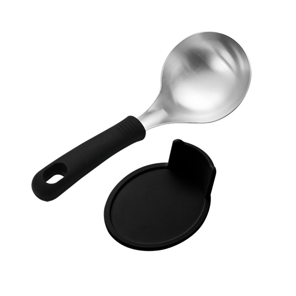 Silicone Handle Korean Soup Spoon Set With Spoon Rack Hot Pot Spoon Household Tablespoon  Cooking