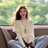 Womens Fall Knit Sweater Irregular Faux Two Piece Round Neck Long Sleeve Lazy Fit Top