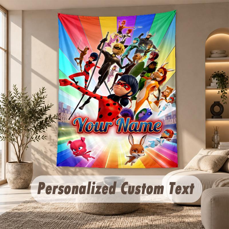 Arazzo Miraculous Ladybug, Testo Personalizzato su Misura, Arazzo da Appendere alla Parete per Soggiorno Decorazione Murale per la Casa