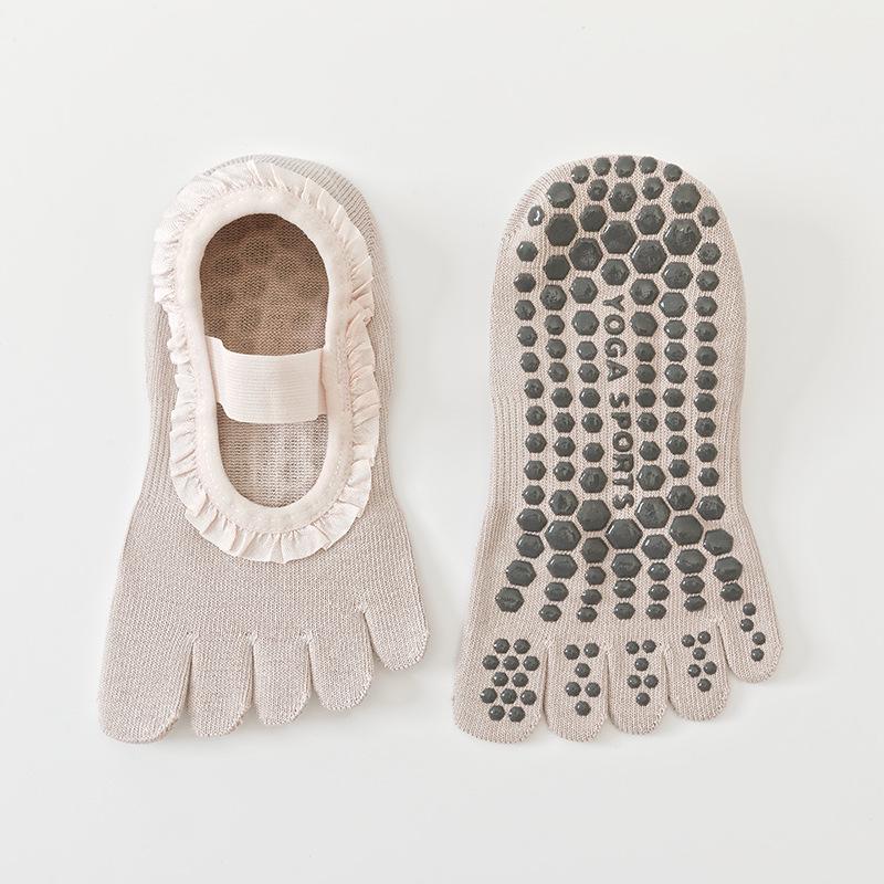 Ballet Style Non-Slip Yoga Socks with Lace Open-Back Toes and Silicone Grip