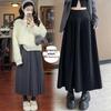Maternity Woolen Pleated High-Waisted A-Line Long Skirt for Autumn/Winter 2026