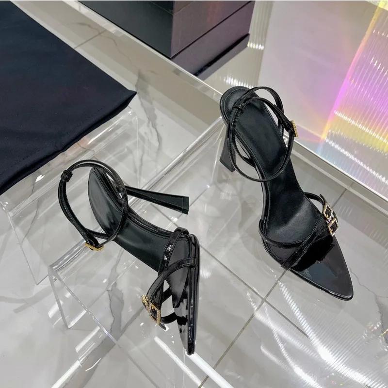 2024 New Super High Heel Open Toe Versatile Sandals Female Pointed Head Fine Heel Banquet Red High Heels Sexy Women Shoes Slides