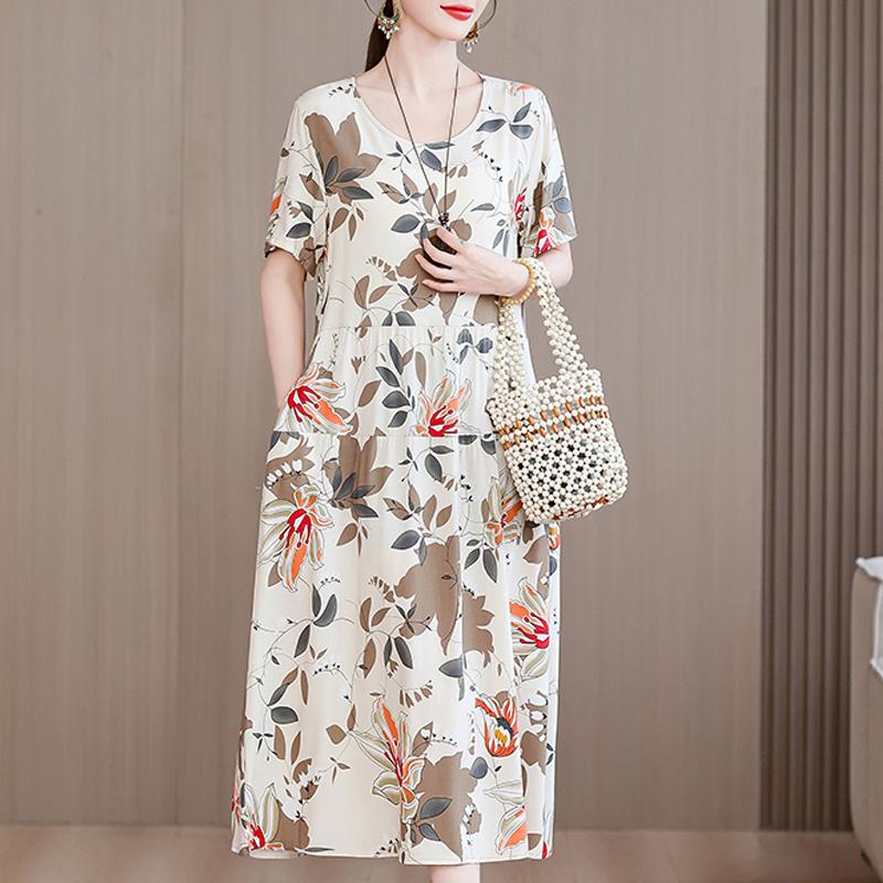 Eleganti abiti da donna estivi larghi a maniche corte taglie forti casual lunghi abiti per le donne abbigliamento vintage