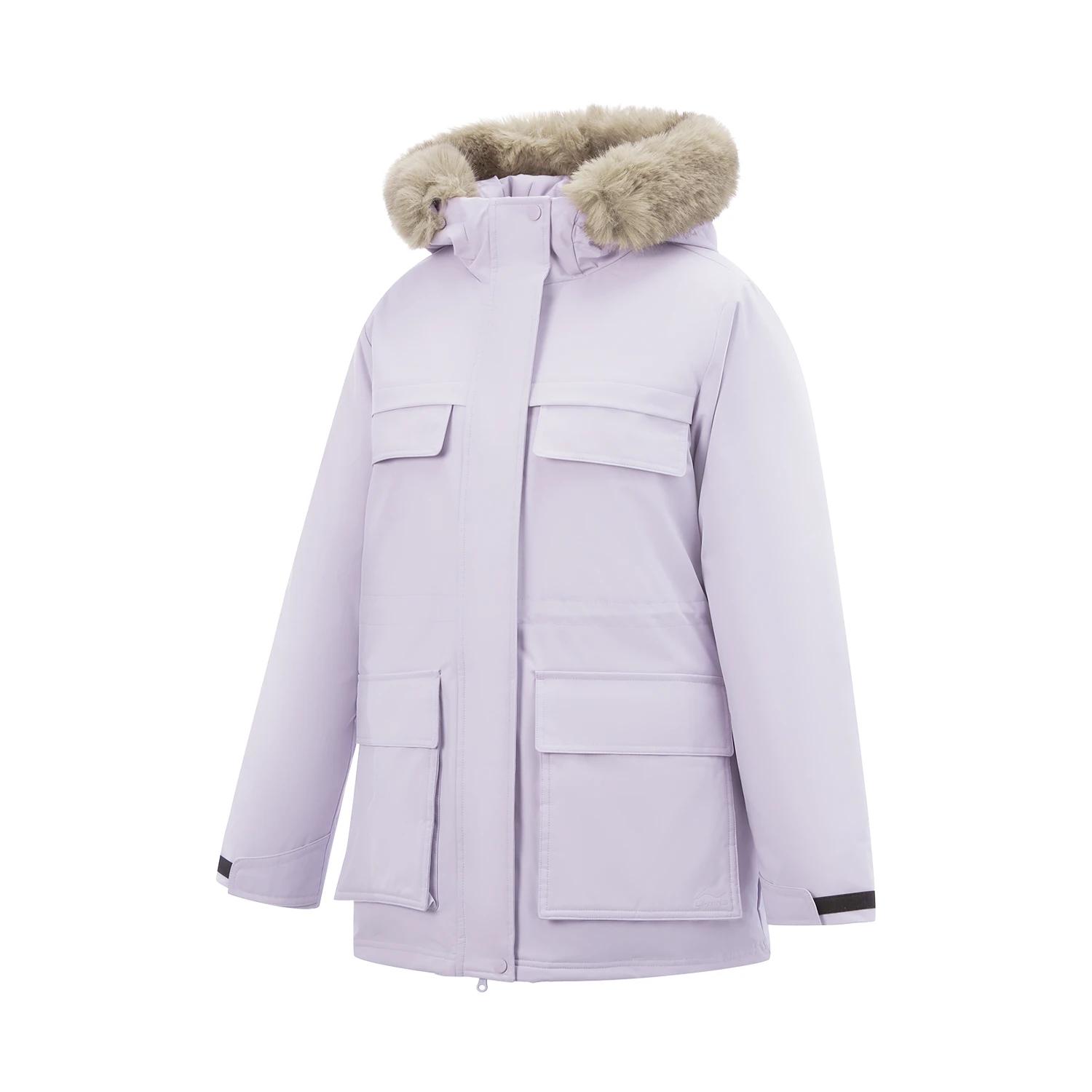 Li-Ning Solid Color Zipper Hooded Versatile Mid-Length Down Jacket Women outerwear AYMV372-1 S