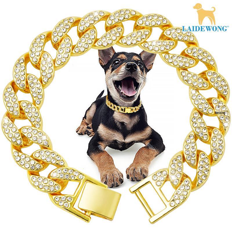 15mm Wide Diamond-Studded Cuban Choker for Pets - Gold Necklace for Cats & Dogs - Birthday Gift