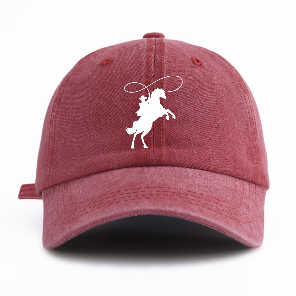 1pc Cowboy Print Washed Baseball Cap for Adults,  Minimalist Retro Style Casual Soft Adjustable Dad Hat, Perfect As Gift