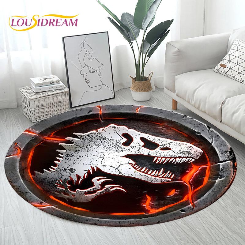 3D Cartoon Jurassic Park Dinosaur Area Rug,Round Carpet Rug for Living Room Bedroom Sofa Decor,Children Play Non-slip Floor Mat