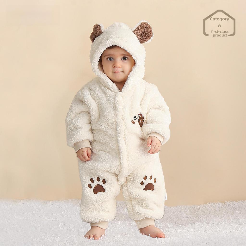 Premium Baby Jumpsuits: Versatile Home & Outfits, Dual-Sided Fleece, 3D Hooded Rompers for Spring & Autumn.