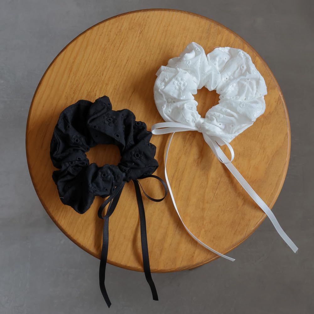 JewelVOX Scrunchie Hair Long Ribbon Hair Simple Cute and Stylish Tie, Women's Accessory, Cotton, (Black)