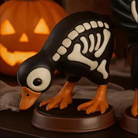 3Pcs Halloween Spooky Skeleton Goose Figurine, Miniature Skeleton Goose Resin Statue, Skeleton Animal Sculpture Desktop Ornament for Home, Office,