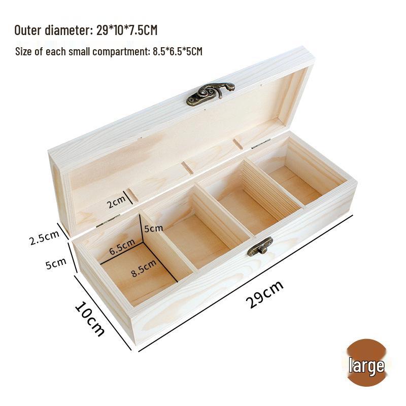 Multi-Compartment Wooden Tea and Gift Box with Four Sections for Storage.
