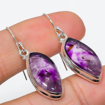 Natural Brazilian Amethyst Gemstone 925 Solid Sterling Silver Earring 1.50" i3H27