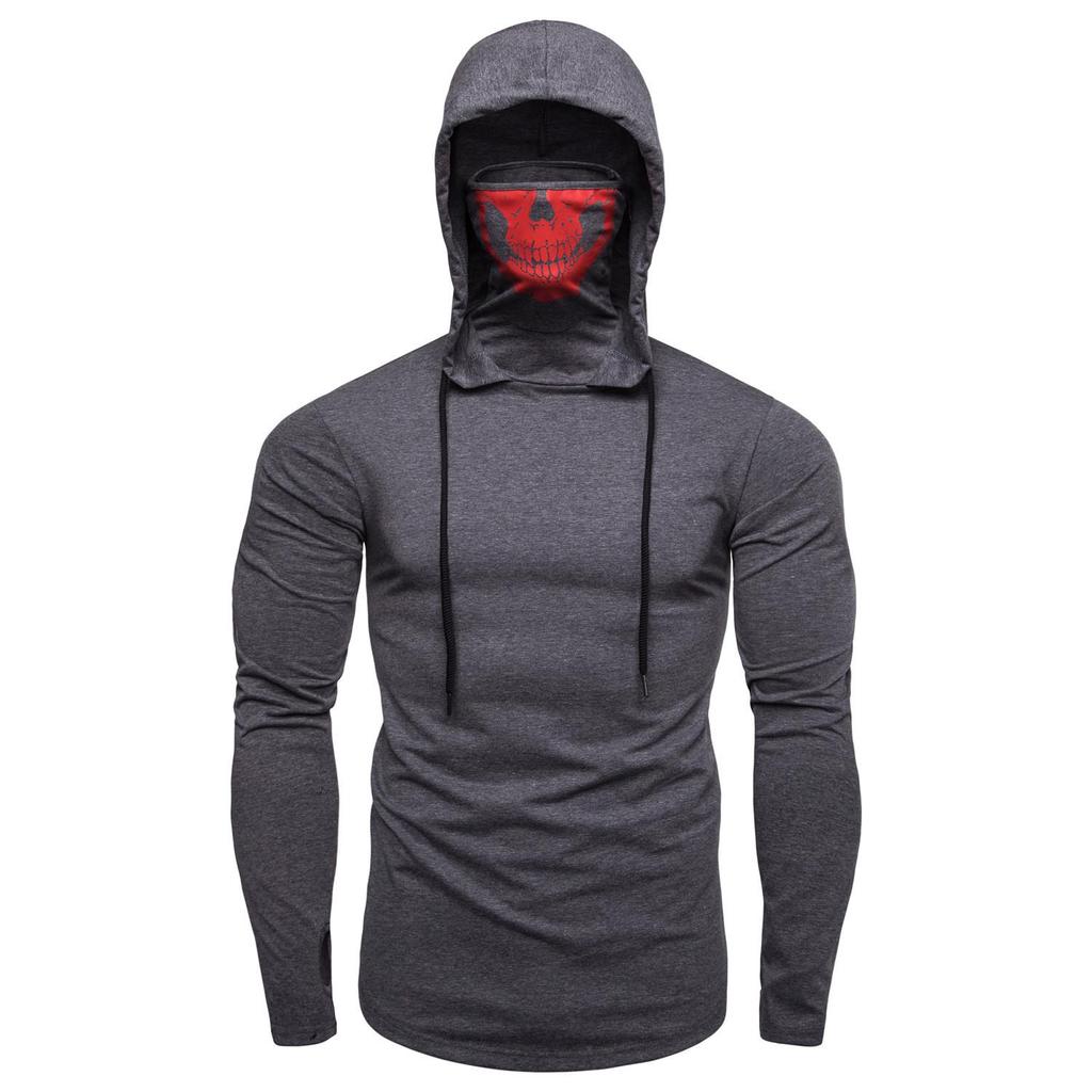 Men's Winter 2021 Skull Print Hoodie with High Collar and Long Sleeves