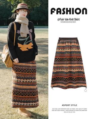 Herbst/Winter 2025 Fair Isle High Waist A-Linie Plüschstrickrock für Damen