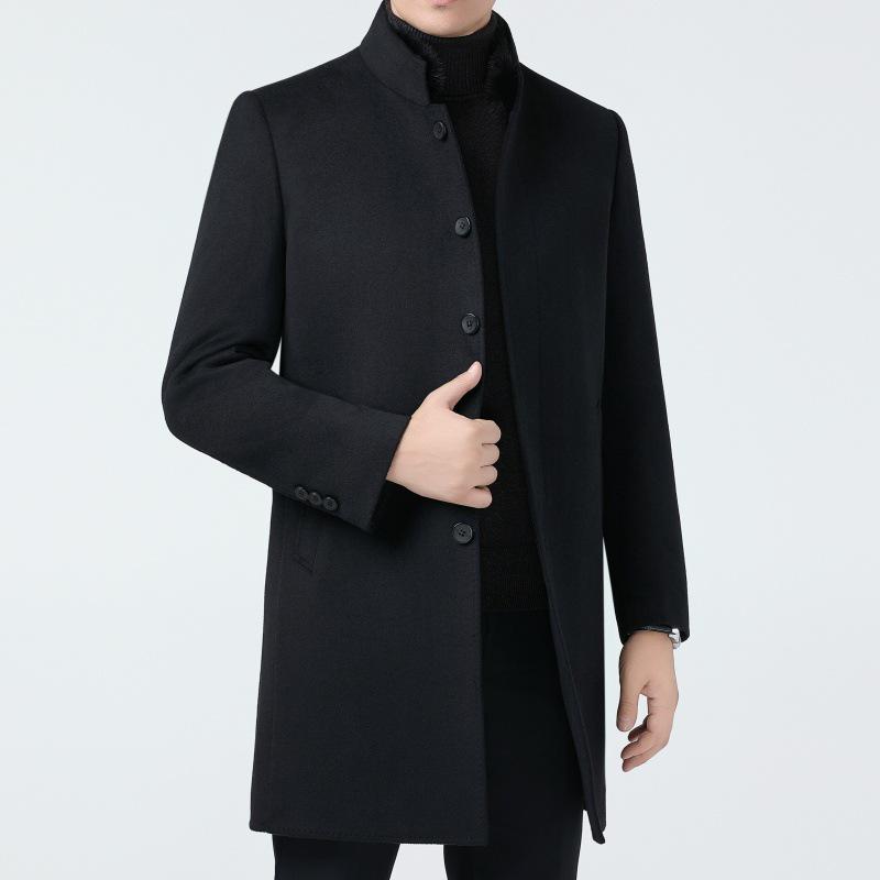 Men's Middle-Aged Stand Collar Wool Coat with Detachable Down Liner, Plus Size