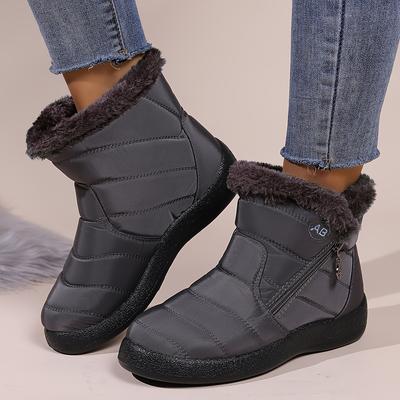 Damen Modische Einfarbige Schneestiefel, Lässige Plüschgefütterte Wasserdichte Schuhe mit Seitlichem Reißverschluss und Dicker Sohle, Winterwarme Stiefel