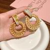 Silver needle resin rattan round pendant earrings niche exaggerated temperament earrings simple fashion versatile earrings