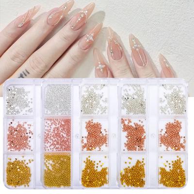 6 Grid Nail Art Steel Ball Small Jewelry 1.2Mm Semi-Round Steel Ball Flat Bottom Metal Solid Hemisphere Steel Ball Nail Art Jewelry
