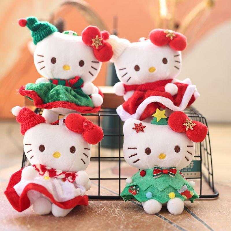 1Pcs Cute Christmas Kt Cat Keychain Kawaii Hello Kitty Plush Doll Toys Pendant Bag Decoration Christmas Gifts