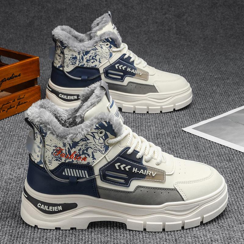 Winter velvet high-top Martin boots men s trend versatile thick-soled thickened thermal cotton shoes casual short boots tooling shoes 44