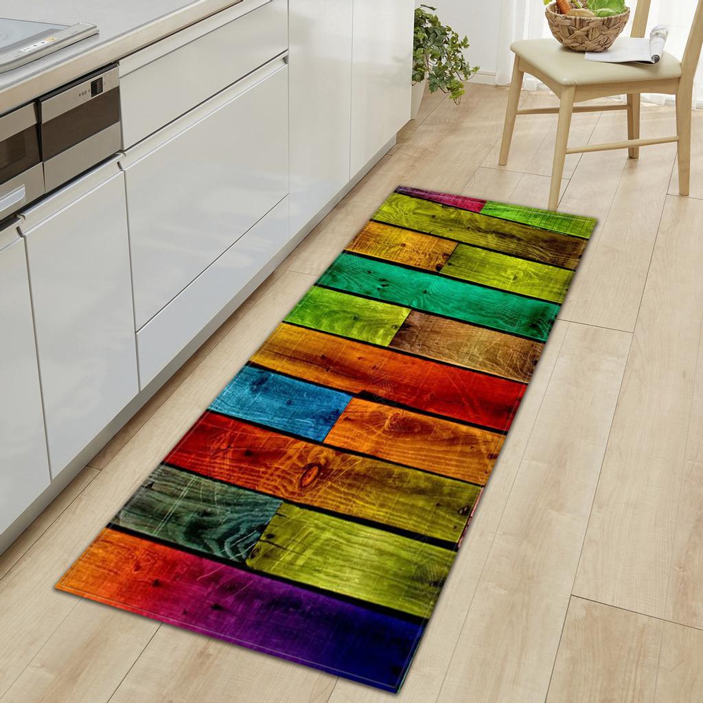 Wood Grain Household Door Mat Kitchen Absorbent Strip Bathroom Non-Slip Floor Mat Living Room Bedroom Carpet