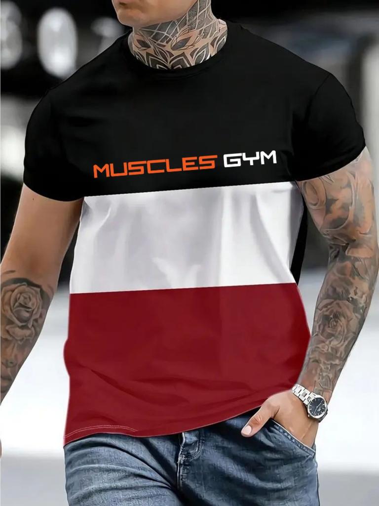 Letter 3D Printed Men T-shirt Summer Outdoor Casual Sports Quick Drying Short Sleeve Top Plus Size Men Clothing
