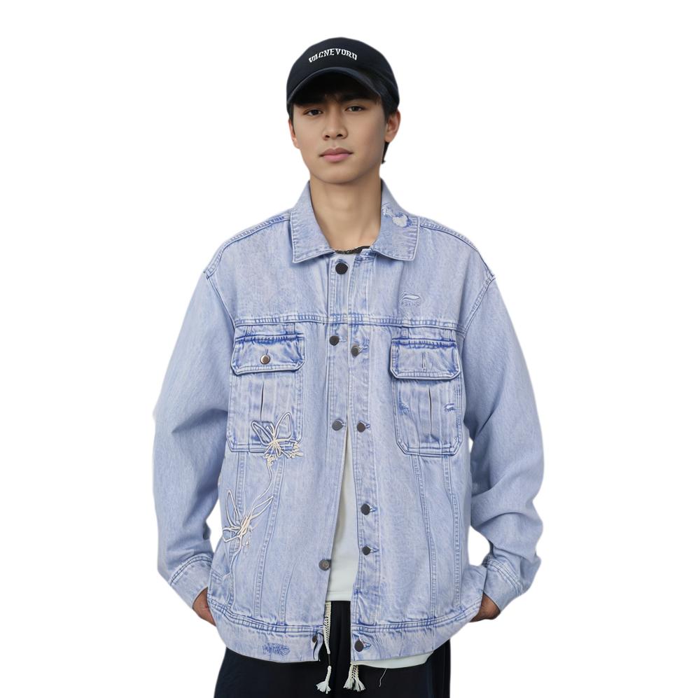 Li Ning Sports Life Collection Denim Jacket Men's Blue AJDT171-1