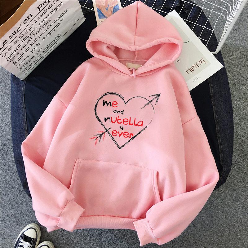 Casual Women Autumn and Winter Harajuku Graphic Sweatshirt Nutella Kawaii Print Women's Hooded Pullover Tops Women's Hoodies