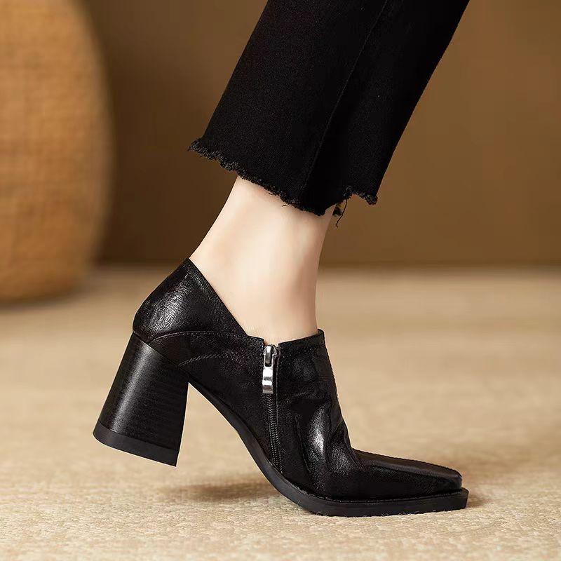 2026 New Woman Simple Shoes  Retro Thick Heeled Basic Shoes on Heel French Style Loafers Spring Atumn Slip on Dress Work Pumps