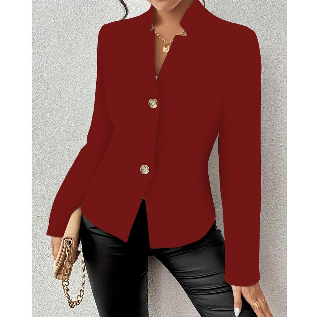 Damen Casual Einfarbig Slim Fit Zwei-Knopf-Kragen mit fehlenden Ecken Langärmliger Sakko