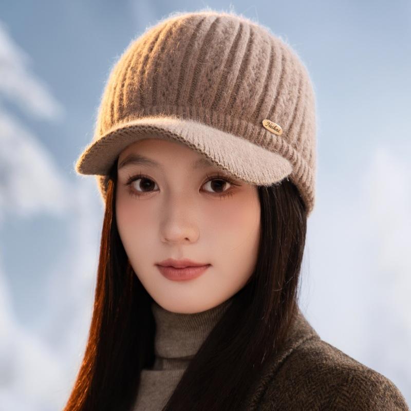 Chapeau d'automne et d'hiver pour femmes, bonnet tricoté épais en polaire, chapeau haut vide, chapeau de sport chaud de mode d'extérieur