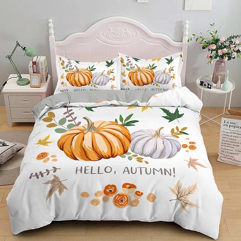 Halloween Pumpkin King Queen Duvet Cover Cartoon Black Cat Bedding Set Kids Girls Orange Pumpkin Lantern Polyester Quilt Cover